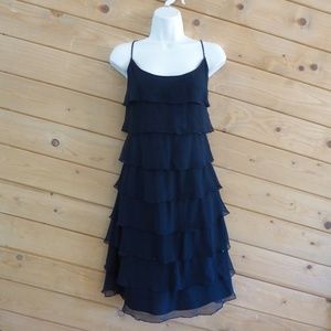 Betsey Johnson Black 100% Silk Tiered Spaghetti Strap Beaded Slip Cami Dress 8